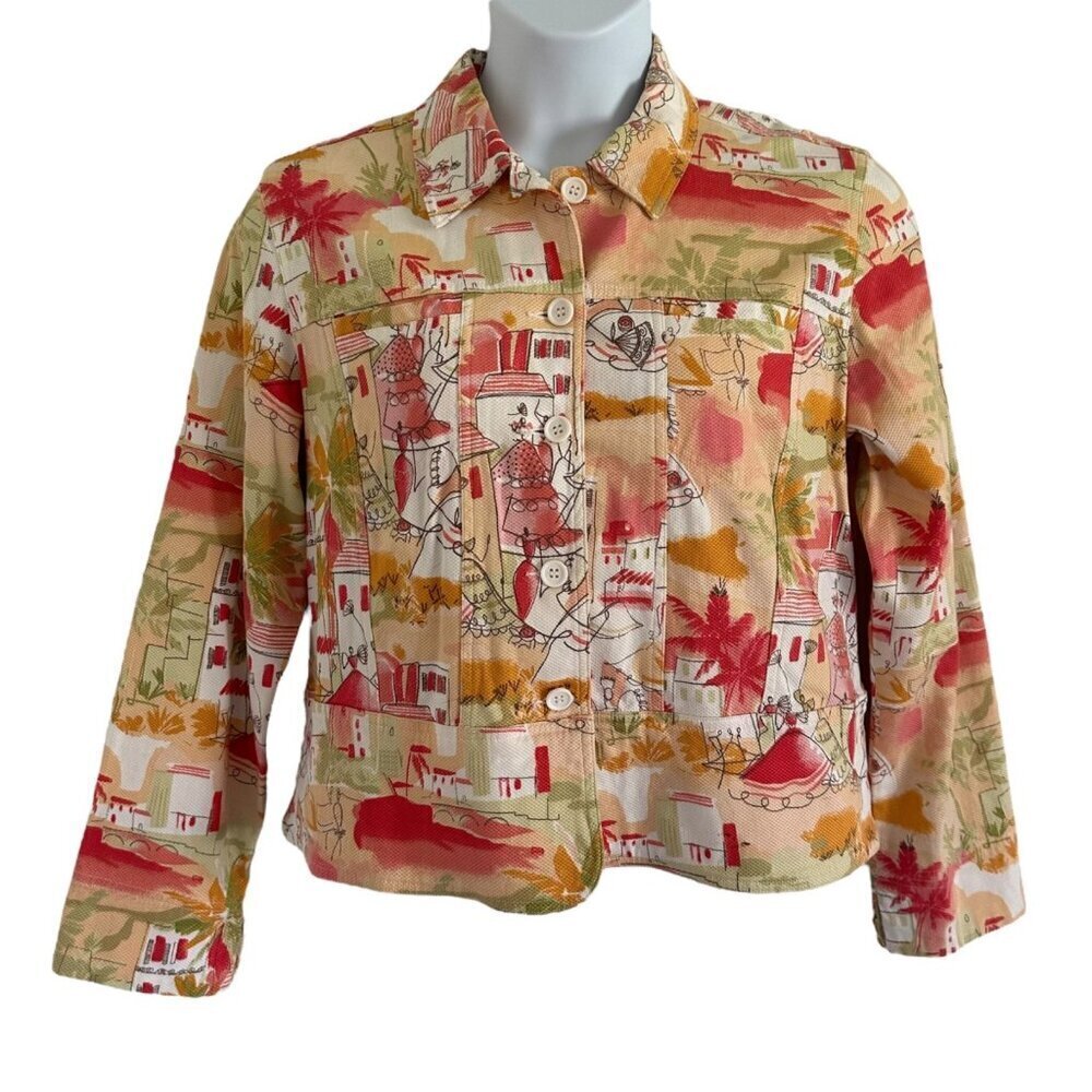 Lemon Grass Studio shacket shirt women's size XL cityscape colorful